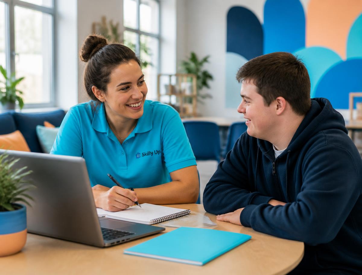 A support worker and participant working together
